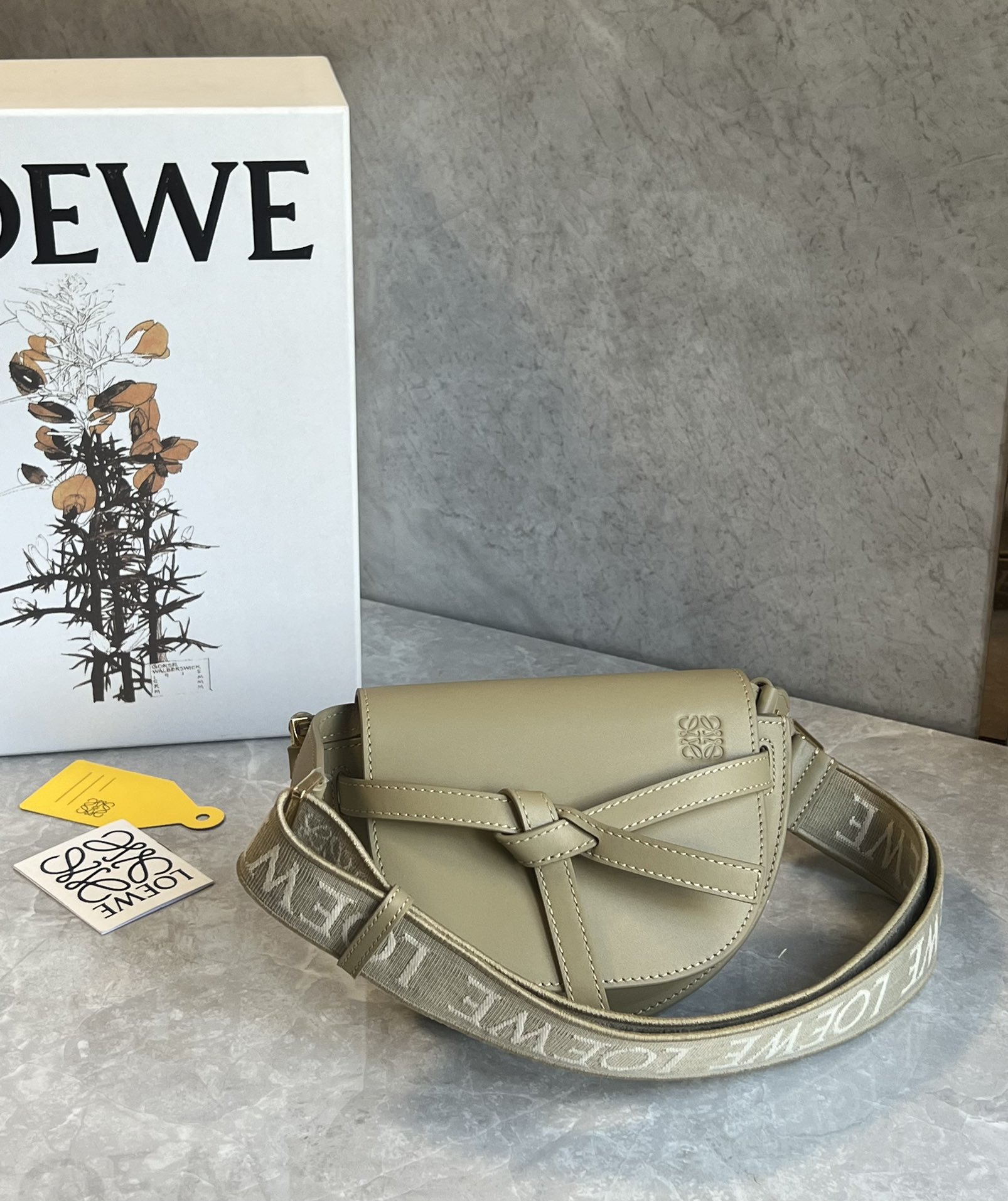 Loewe Mini Gate Dual Bag in Soft Calfskin and Jacquard Light Grey